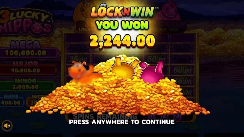 3 Lucky Hippos Lock N Win Slot
